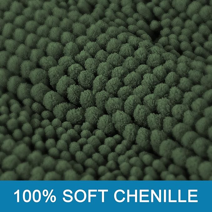H.VERSAILTEX Extra Thick Chenille Striped Pattern Bath Rugs for Bathroom Non Slip - Soft Plush Shaggy Mats Floor, Indoor Entryway (Bronze Green, 32 x 20 Plus 24 17 Inches)