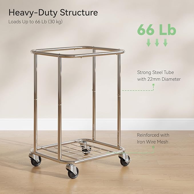 Nunsino Laundry Basket with Wheels 150L/40Gal, Rolling Laundry Hamper with Steel Fram and Removable Washing Bag,Laundry Sorter Cart for Laundry Room,Hotel,Dorm,Cream and Silver