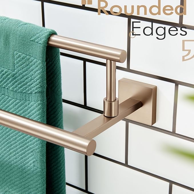 KOKOSIRI Towel Bars 36-Inch Bathroom Towel Holder Champagne Bronze Double Bath Towel Racks Wall Mounted Stainless Steel B5009CPG-L36