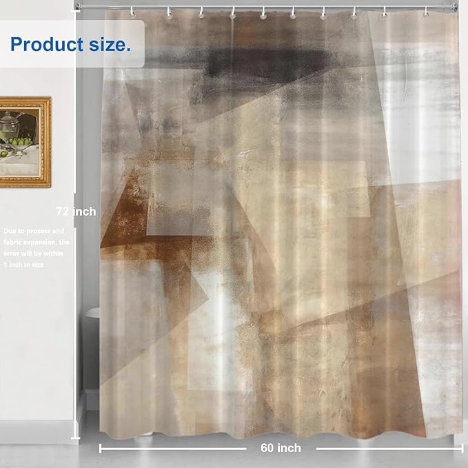 Shrahala Brown and Beige Abstract Art Painting Shower Curtain, Brushstrokes Abstract Brush Painting for Bathtubs Bathroom Decor Waterproof 60x72 Inch