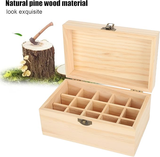 Agatige Essential Oil Storage Box Case, 15 Slot Essential Oil Box Aromatherapy Bottle Case Pine Display Fragrance Container Essential Oil Holder Organizer for Beauty Center Home Use