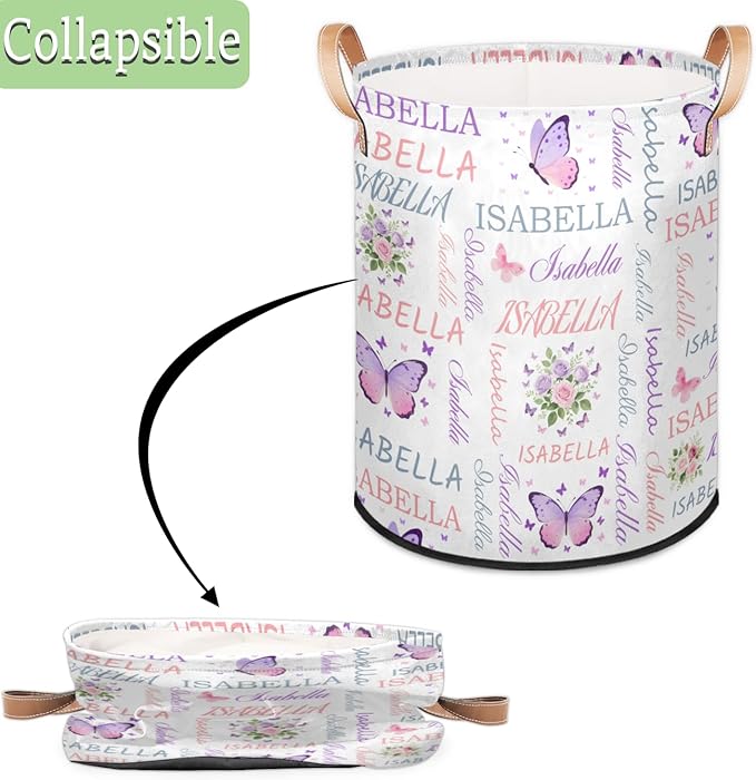 Custom Butterfly Flower Laundry Hamper, Personalized Laundry Baskets with Handles Dirty Clothes Hamper Storage Basket