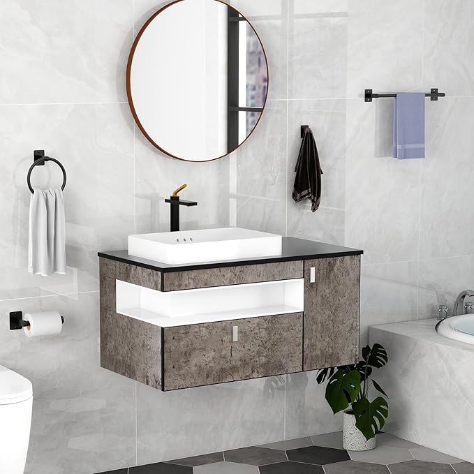 Matte Black Bathroom Accessories Set, 4 Pieces Bathroom Hardware Set, 16 inch Towel Bar, Towel Racks for Bathroom, Robe Towel Hooks, Toilet Paper Holder Wall Mounted