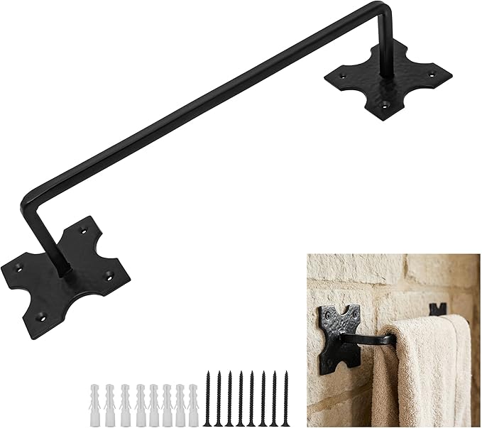 Mystic Colonial Cast Iron Towel Bar Rustic Wall Mounted Metal Rack for Bathroom, Kitchen, or Entryway � Black Heavy-Duty Towel Holder (15"", Rustic Wall Mounted)