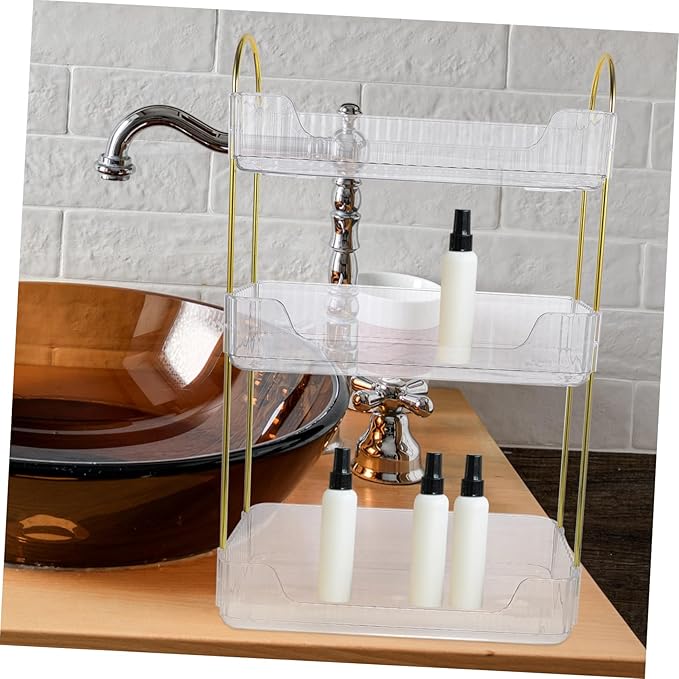 OUNONA Tiered Bathroom Organizer Storage Rack for Toiletries Makeup and Kitchen Spices Space-Saving Countertop Shelf for Bathroom and Vanity Use