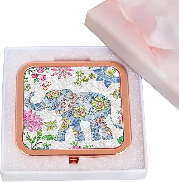 Portable Folding Compact Mirror with 1X 2X Magnification Double Sided Mini Travel Makeup Mirror for Women Girls Bridesmaid Gifts(Rose Gold)