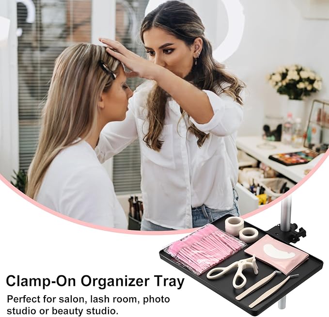 ELLDOO Lash Tray Holder, 10.6 x 8 inch Adjustable Eyelash Extension Supplies Organizer, Black Plastic Lash Tech Essentials Storage Stand for Salon and Home