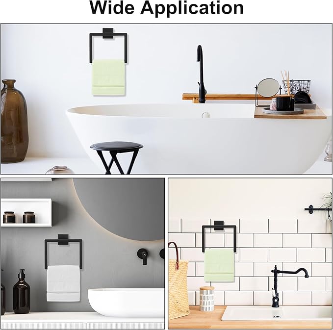Hand Towel Ring Shower Towel Hanger 2PC Bath Towel Holder Bathroom Lavatory Stainless Steel Wall Mount 2 Pack, Matte Black