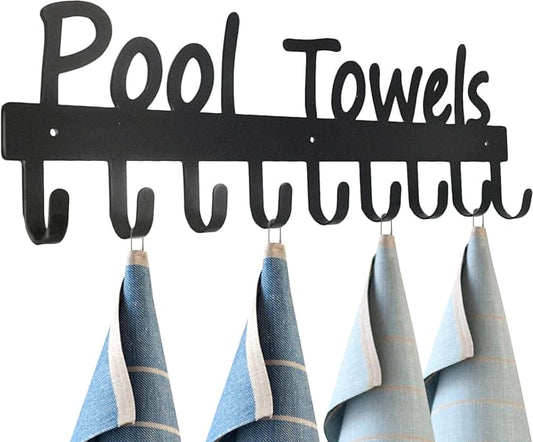 Black Pool Towel Rack Outdoor Towel Rack for Pool Towel Hooks Towel Hanger for Bathrobes Clothes 9 Hooks