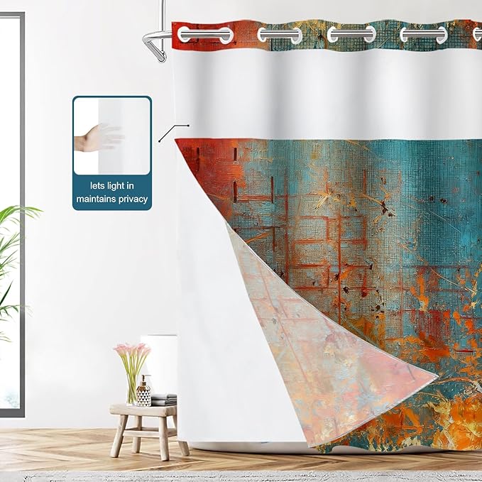 Shrahala Abstract Grunge Color No Hooks Shower Curtain with Snap in Liner Set, Solid Colored Pink Bathroom Décor Polyester Fiber Waterproof for Stall Bathtubs 71 X 86 in