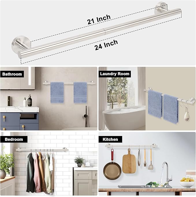 Livabber Bath Towel Bar, 304 Stainless Steel Towel Rack, Heavy Duty Towel Holder Wall Mounted for Bathroom/Kitchen, Usable Hanging Length-20.9 Inch, Total Length-23.7 Inch (Brushed Nickel)
