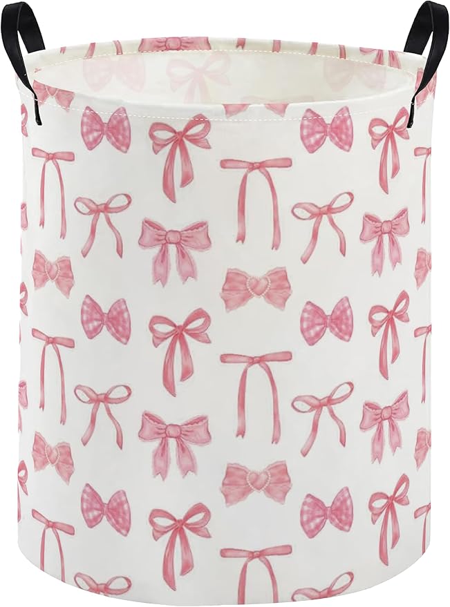 Kids Laundry Basket Animal Hamper for Nursery Pink Hamper Cute Kids Storage Bin Organizer Room Decor for Home(Bowknot)