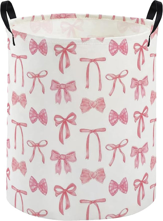 Kids Laundry Basket Animal Hamper for Nursery Pink Hamper Cute Kids Storage Bin Organizer Room Decor for Home(Bowknot)
