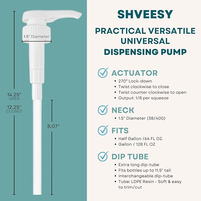 Gallon Pump Dispenser | for Plastic or Glass Bottles | Heavy-Duty Leak Proof for Commercial and Household Use | Pump for Gallon Jug | Non-BPA Plastic (Pack of 2)
