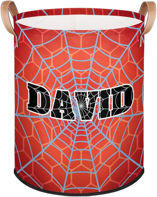 Spider Wed Personalized-Laundry-Hamper-Basket for Kids Custom Name Collapsible Storage Organizer Bin Dirty Clothes Toys Hamper for Boys Nursery in Laundry, Bedroom, Bathroom Red