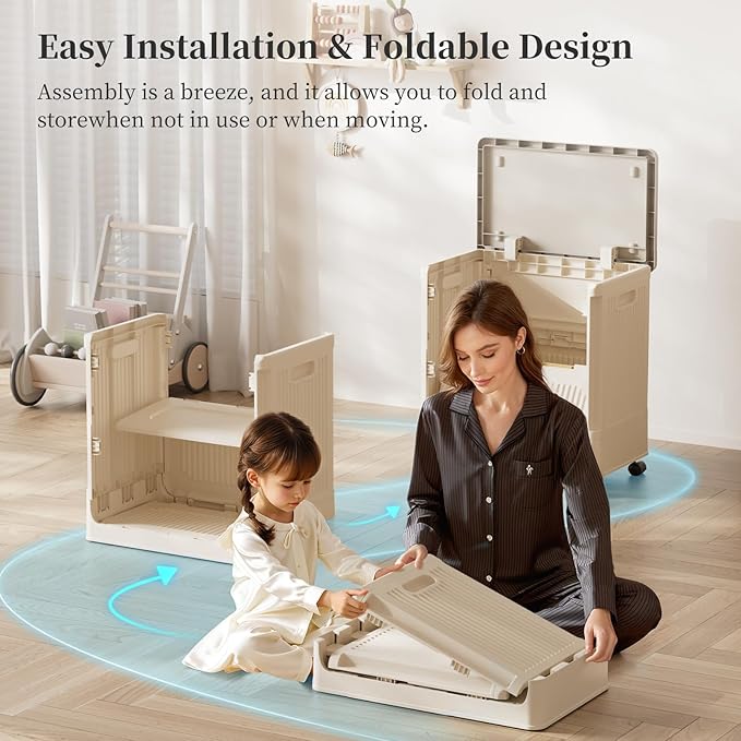 HAIXIN HOME Slim Rolling Laundry Hamper with Lid, 60L Foldable Plastic Laundry Basket on Wheels with Handle, Dirty Clothes Hamper Cart for Narrow Spaces, Bedroom, Bathroom, Closet, Dorm, Under Table