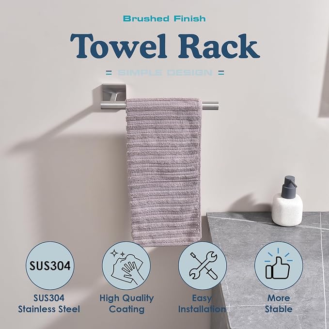 Brushed Nickel Hand Towel Holder,Thicken SUS 304 Stainless Steel Towel Bar Towel Ring for Bathroom, Modern Design Hand Towel Rack Towel Hanger Wall Mounted