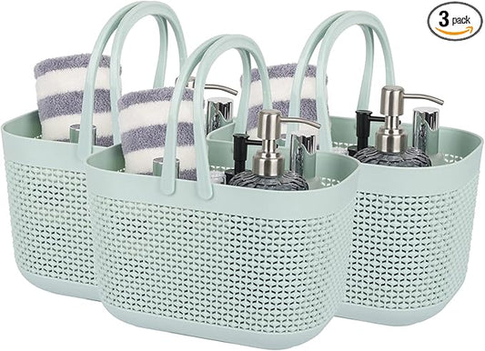 UUJOLY Plastic Organizer Storage Baskets with Handles, Shower Caddy Bins Organizer for Bathroom and Kitchen (3 Pack, Blue)