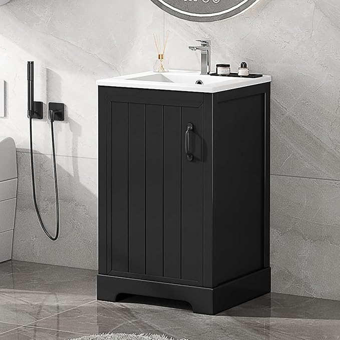 Virubi 20 in Small Bathroom Vanity with Sink,Soft Close Door and Adjustable Shelf,Wood Modern Single Bathroom Sink Cabinet,Freestanding (Black)