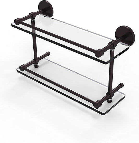 Allied Brass P1000-2/16-GAL-ABZ P 1000 2 Gal Inch Tempered Double Gallery Rail Glass Shelf, 16 Inch, Antique Bronze