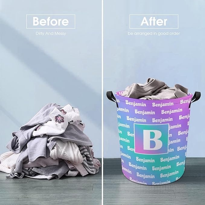 ZOE DAVISON Custom Initial Name Laundry Baskets,Personalized Name Gifts,Colorful Laundry Hamper for Kids Baby Adults,Collapsible Clothes Storage Organizer,16.5 x 13.8in