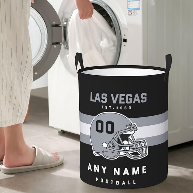 Custom Las Vegas Laundry Hamper - Personalized Football Style Laundry Basket - Customized Name And Number - Dirty Clothes Hamper Waterproof Large Capacity Hamper for Bedroom Bathroom Living Room