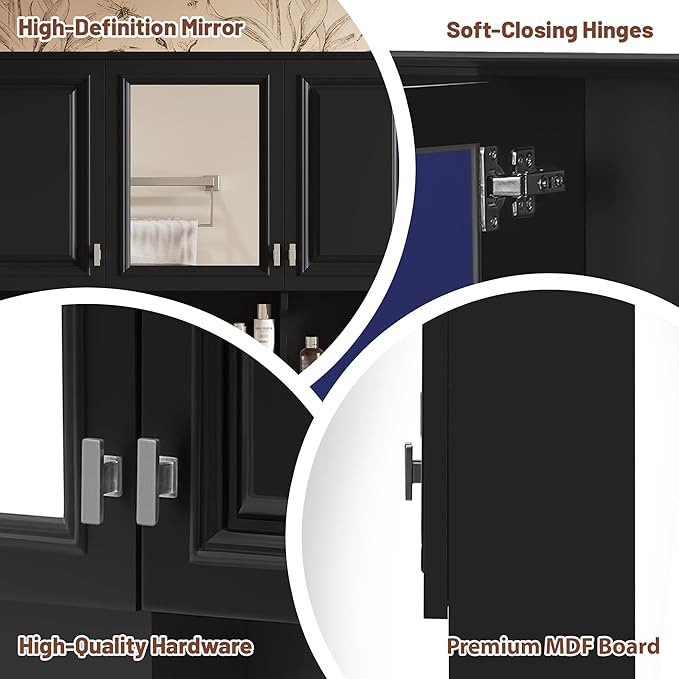 Virubi Bathroom Wall Cabinet with Mirror, Medicine Cabinet with 3 Doors and Adjustable Shelf, Space Saver Storage Cabinets Over The Toilet for Bathroom (41'' x 28'')