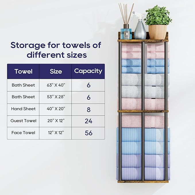 34 Inch Bathroom Towel Rack with Shelf – Modern Towel Holder for Bathroom Wall Mounted, Holds 6 Large Bath Towels, Rolled Towel Organizer for Bathroom, Laundry Room, and Small Space Storage, 3-Tier