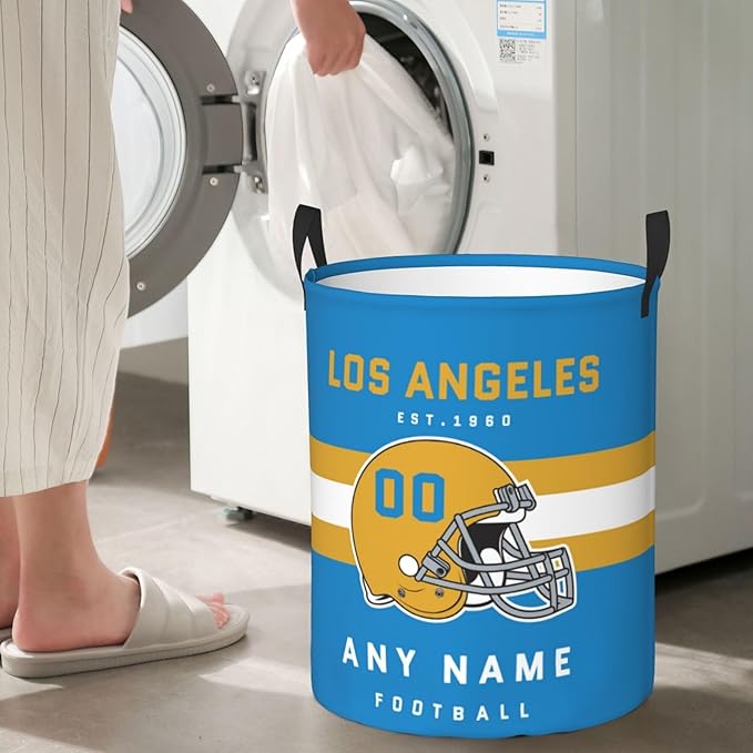Custom Los Angeles Laundry Hamper - Personalized Football Style Laundry Basket - Customized Name And Number - Dirty Clothes Hamper Waterproof Large Capacity Hamper for Bedroom Bathroom Living Room