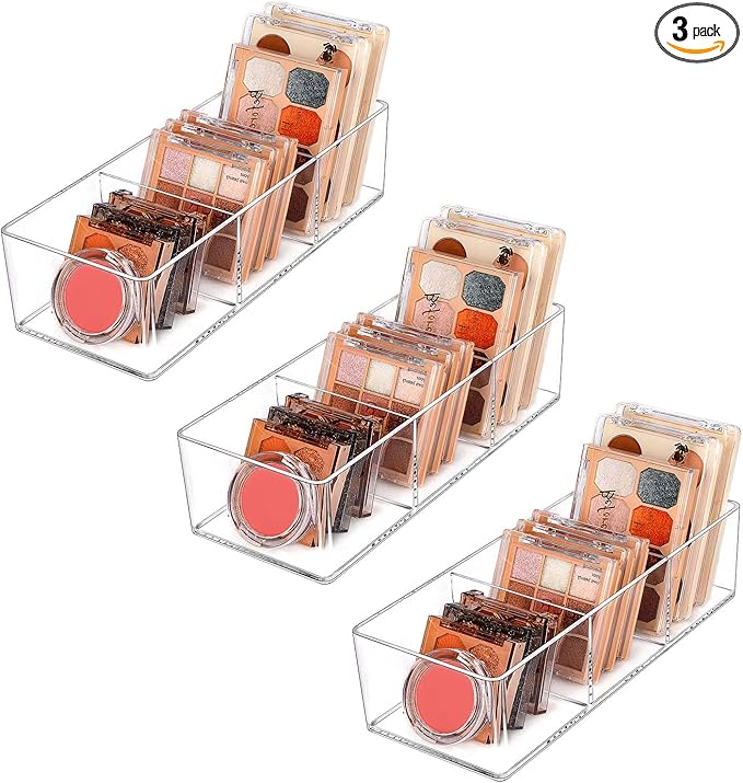 JessLab Acrylic Makeup Organizer, 3 Pack Stackable Cube Sections for Drawer, Vanity, Countertop, Bathroom, Kitchen and Cabinet Storage, 3 Compartment