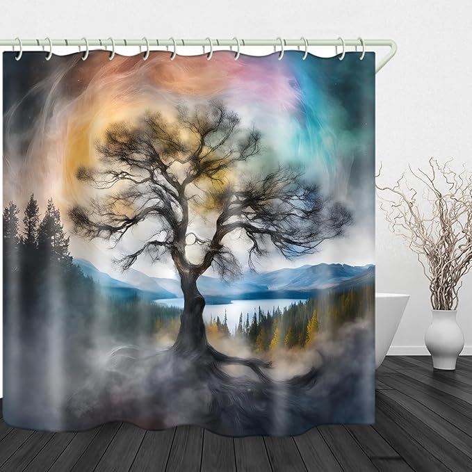 Bright Fabric Shower Curtains, Fantasy Tree Themed Design Art Shower Curtains, Bathroom Decor Set, 12 Shower Curtain Hooks (72 "Wx72 L) inch Waterproof Shower Curtain.