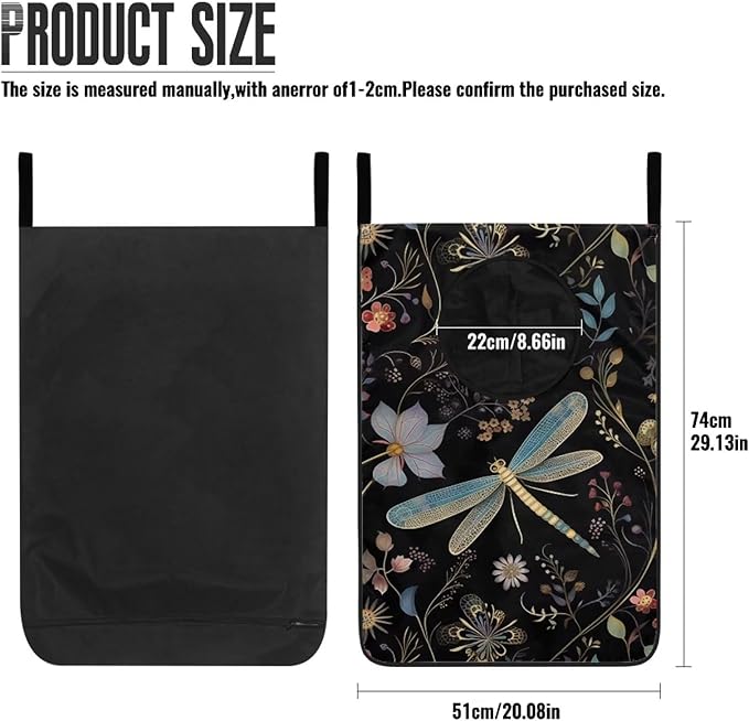 ZFRXIGN Dragonfly Hanging Hamper Flower Laundry Bag Boho Laundry Baskets Over Door Laundry Hamper Space Saving Storage Organizers Dirty Clothes Hampers for Girls Gifts Reusable Black