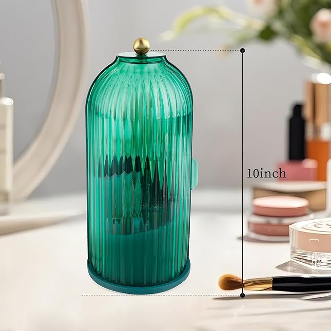 Makeup Brush Holder Organizer, 360 Rotating Makeup Brush Holder, Dustproof Waterproof Material & with 3 Compartments for Organized Storage, Dressing Tables Clear Storage Skincare Cosmetic (Green)