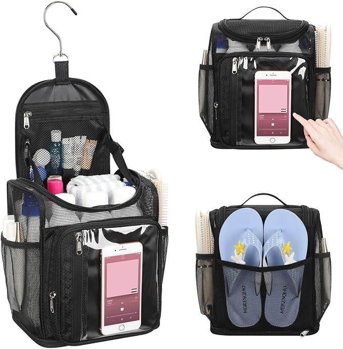 Hanging Shower Caddy Portable - Travel Toiletry Bag for Men & Women, Large Capacity Caddy Dorm Basket, Quick Dry Toiletry Tote Bag with Stain Resistant Bottom for Bathroom, Beach, Camp, Gym