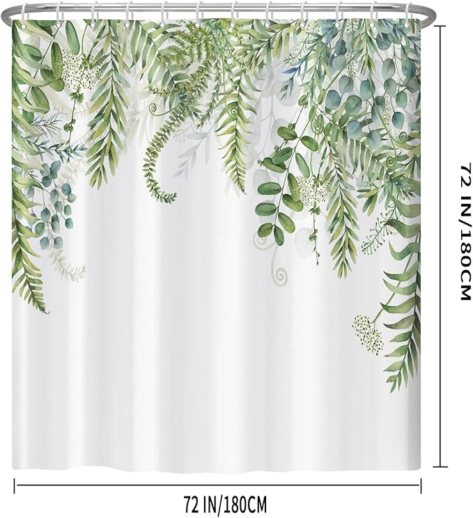 ChloropLastid Sage Green Shower Curtain for Bathroom Plant Botanical Eucalyptus Leaf Watercolor Greenery Leaves Floral Bathroom Curtain Waterproof Fabric Shower Curtain Sets 72×72 Inches
