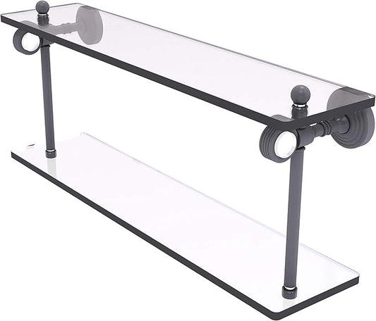 Allied Brass PG-2G-22 Pacific Grove Collection 22 Inch Two Tiered Groovy Accents Glass Shelf, Matte Gray