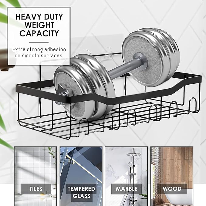 Clara Clark Bathroom Accessories Set - 28PC Bathroom Set with Adhesive Corner Shower Caddy Hanging, Bathroom Sets with Shower Curtain and Rugs, Grey Shower Curtain Set with Bathroom Trash Can