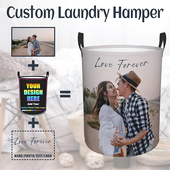 Custom Laundry Hamper, Personalized laundry basket, Customizable Laundry Hampers, Customized Dirty Clothes Hamper with Photo Text Logo for Bathroom Bedroom Living Room Barbershop