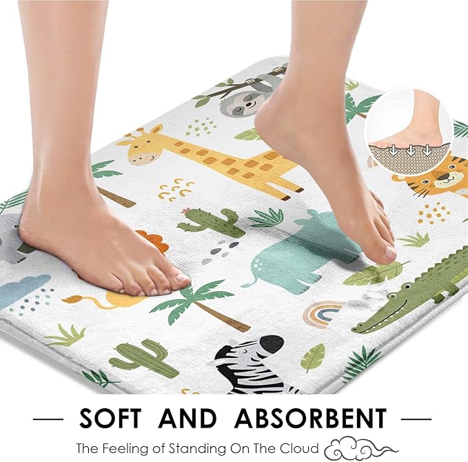 ArtSocket Cute Hippo Crocodile Bathroom Set with Shower Curtain and Rugs Accessories Lion Elephant Giraffe Shower Curtain Set Childish Colorful Bathroom Decor 4 Pcs