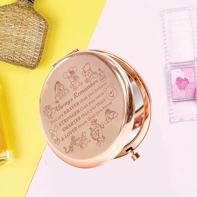 KEYCHIN Honey Bear Pocket Mirror Pig & Donkey & Tiger & Rabbit Fans Gifts You are Braver Stronger Smarter Than You Think Honey Bear Compact Makeup Mirror (Bear-RG)