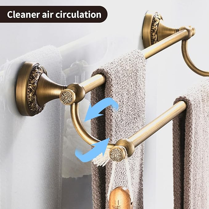Leyden Brass Double Towel Bar,Adjustable Towel Rack Holder Antique Bathroom Accessories Wall Mount Vintage