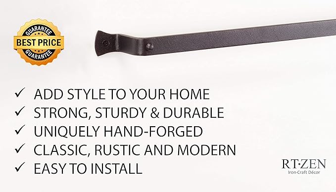 RTZEN Farmehouse Bathroom Towel Holder - Wrought Iron Matte Metal Black Towel Bar Wall Mount Rod - Handmade Home Decor Metal Kitchen Hanger Bar (26'' - Fits 24 Inch Towels)