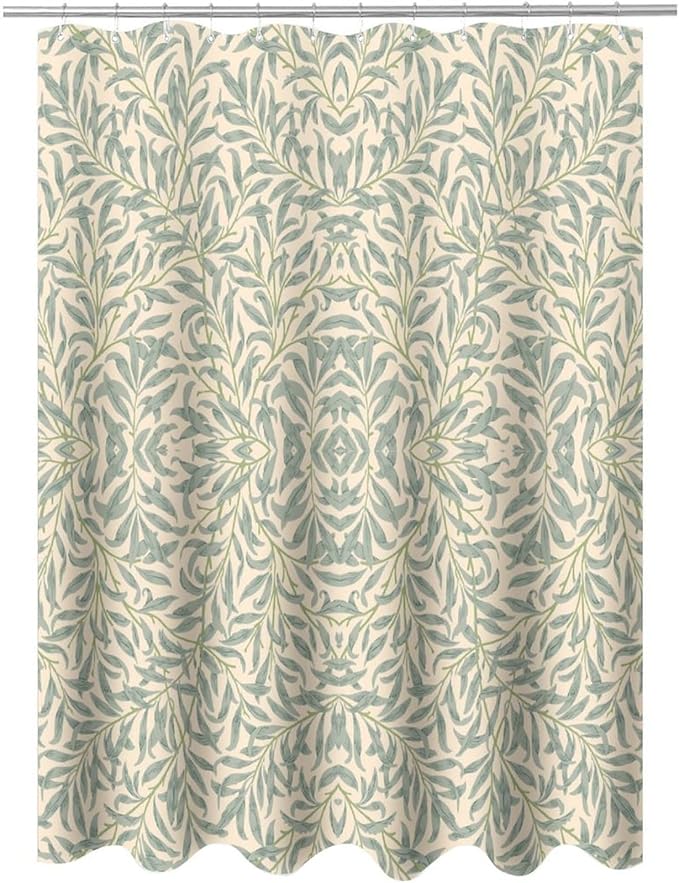 Vintage Botanical Shower Curtain William Morris Designs Green Jungle Fruit Print Shower Curtain Set Polyester Interior Waterproof Shower Curtain with 12 Hooks 72x72 Inches(183x183cm)