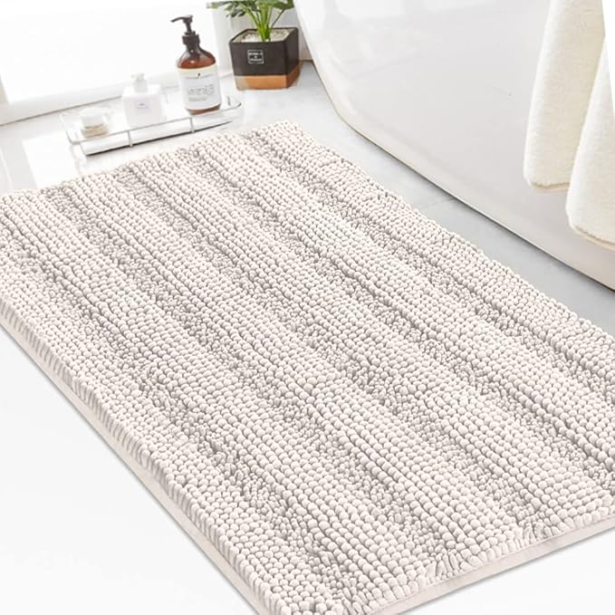 Turquoize Chenille Bath Rugs Shaggy Non Slip Mat for Bathroom 24 x 36 Ivory Extra Soft and Absorbent Area Rug