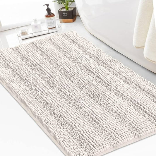 Turquoize Chenille Bath Rugs Shaggy Non Slip Mat for Bathroom 24 x 36 Ivory Extra Soft and Absorbent Area Rug