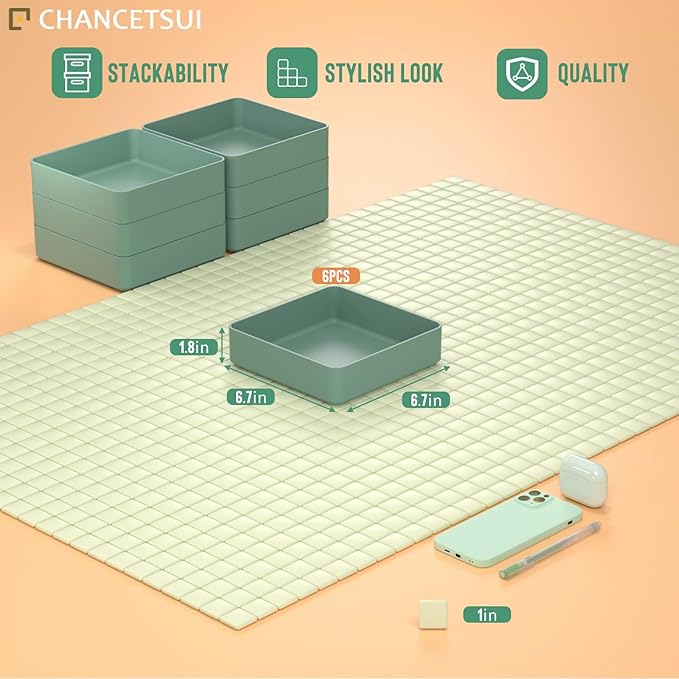 CHANCETSUI Square Makeup Countertop Organizer Holder : Stackable Vanity Trays for Bathroom Storage