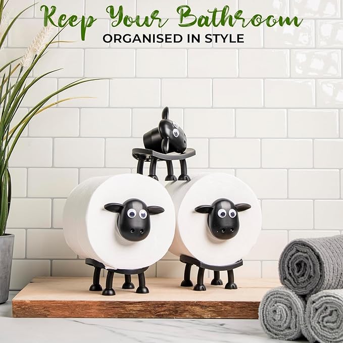 Sheep Toilet Roll Holder - Funny Toilet Paper Holder Free Standing Bathroom Set - 3D Printed Black Sheep Loo Roll Holder - Cute Bathroom Decor - Set of 3