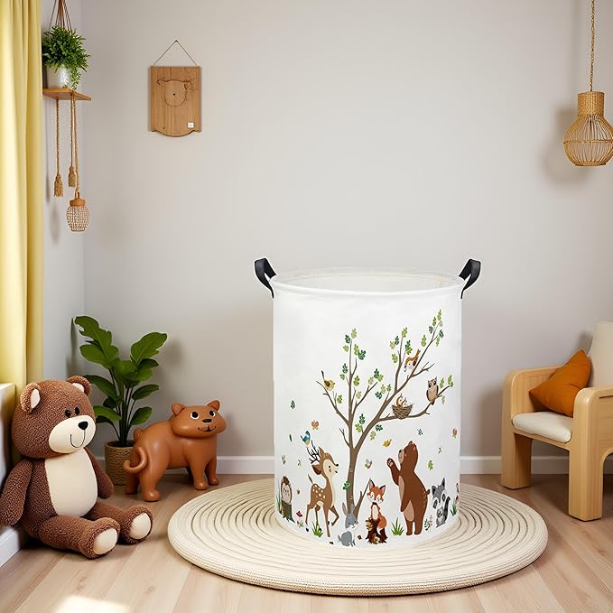 Kids Laundry Basket Baby Hamper Toy Storage Bin for Boys Room Decor Baby Nursery Hamper Gift Baskets for Bedroom Bathroom(Tree Animal)