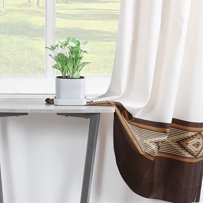 Aubrey Brown Classic Beige Pinted Cream Window Curtain Pair,Modern Ivory 2 Panels Set,Each 42" W x 63" L and Total 84" Wide and 63" Long