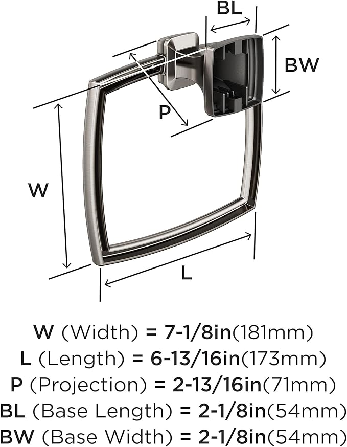 Amerock BH36032G10 | Brushed Nickel Towel Ring | 6-13/16 in (173 mm) Length Towel Holder | Revitalize | Hand Towel Holder for Bathroom Wall | Small Kitchen Towel Holder | Bath Accessories